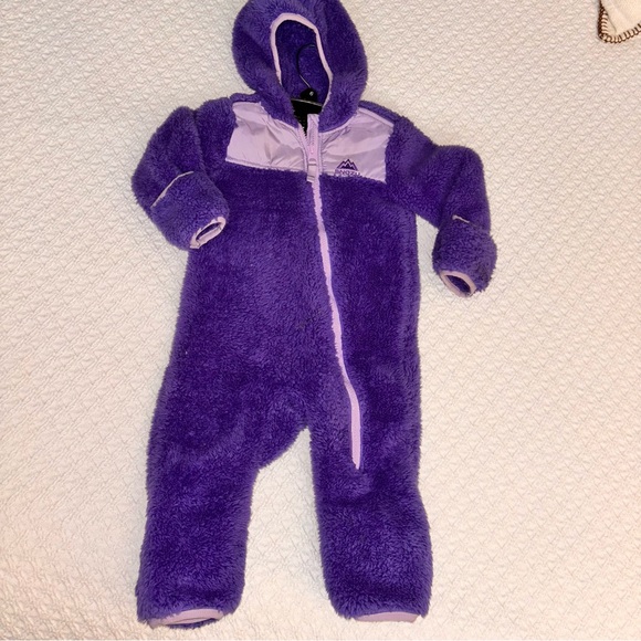 SNOZU 9/12 month purple solar fleece hooded bunting snowsuit outdoor ballgame - Picture 1 of 4